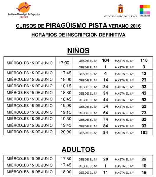 HORARIOS DE INSCRIPCIÓN PARA LOS CURSOS DE VERANO
