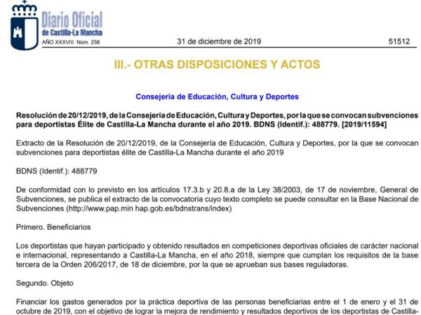 CONVOCATORIA DE BECAS PARA DEPORTISTAS DE ÉLITE DE CLM